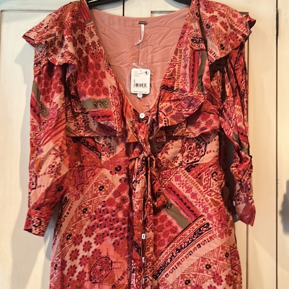 NWT FREE PEOPLE lennon maxi ruffle dress in primrose combo size small - Picture 10 of 16